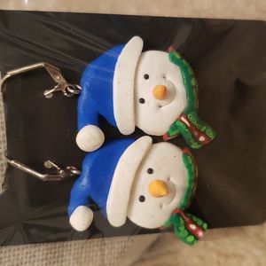 Clay snowman earrings